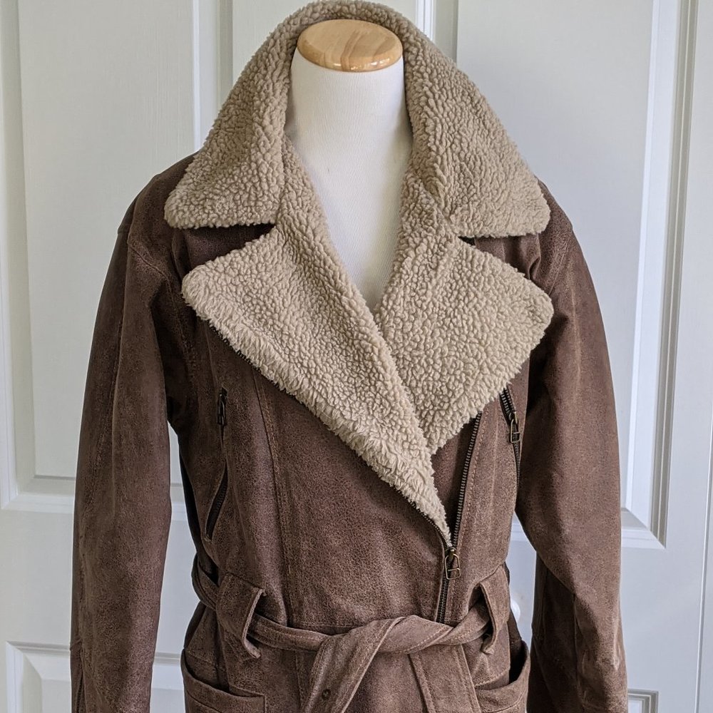MODA Brown Leather Jacket w/ Sherpa Lining (XS)